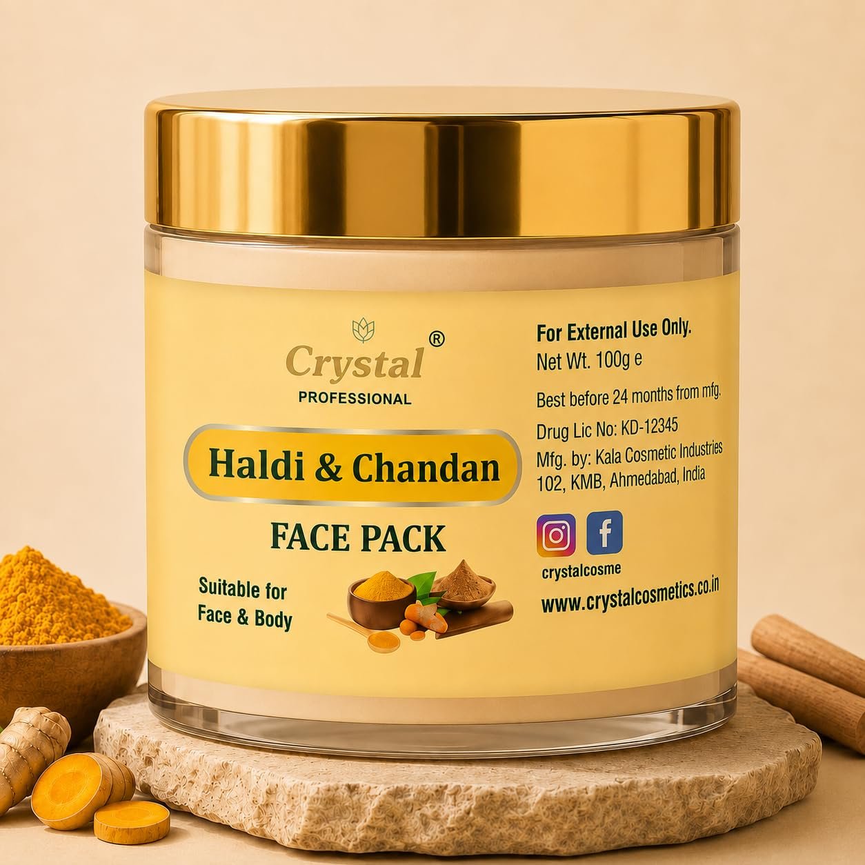 Haldi & Chandan Face Pack | Anti-Aging, Pigmentation Control, Pore Tightening & Skin Brightening | Acne Fighting | For Men and Women | For All Skin Type (125 gm)
